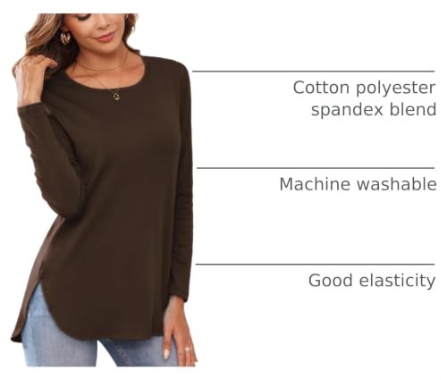 Image of Herou Women's Casual Long /Short Sleeve T Shirt Crewneck with Side Split Fall Pullover Loose Tunic Sweater Tops