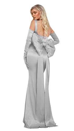 ZSWWYibo Mermaid Princess Ball Gowns Square Satin Prom Dress Evening Cocktail Party Dress with Bow on Back