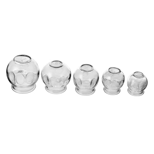 Set de 5 ventosas de vidrio para masaje en casa, ventosas de succión al vacío reforzadas para tratamiento de cupping, masaje linfático y anticelulítico miniatura 1
