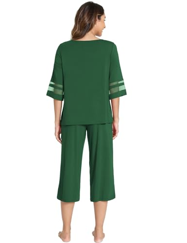 Image of GYS Bamboo Viscose Capri Pajamas for Women Set Cooling 3 /4 Sleeve Pjs | Moisture-Wicking Sleepwear for Night Sweats, OEKO-TEX Certified, Gentle on Sensitive Skin, Soft Sleep Lounge Sets