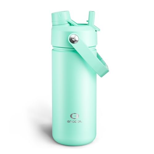Image of ENCOOL Insulated Water Bottle with Straw Stainless Steel Water Bottle, Leak-Proof, BPA-Free, Double Wall Vacuum Keeps Cold for 24 Hours for Sports, Travel, School (18 oz, Brook Green)