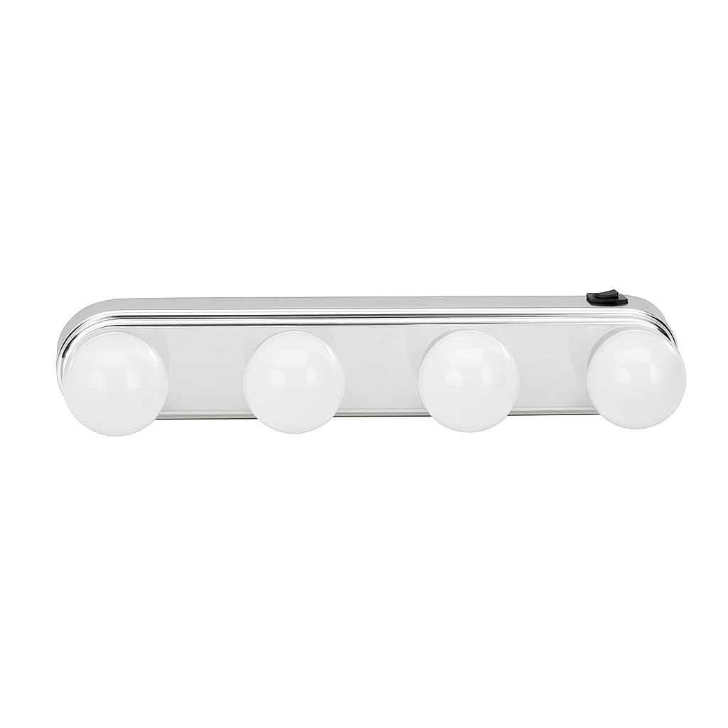 4 Bulb LED Makeup Mirror Light with Suction Cup, Portable Vanity Lighting, Cordless Battery Powered Mirror Lamp for Bathroom & Bedroom, Quad Light Technology – Gift for Women & Girls