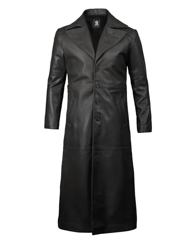 Decrum Leather Trench Coat Men - Long Jacket Real Lambskin Leather