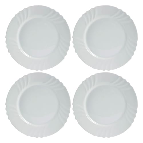 UNIQUE HOME LIVING Dinner Plates Set of 4, 10 Inches White Large Dinner Plates, Scratch Resistant Opal Glass Dinnerware Set, Dishwasher and Microwave Safe, 25.5cm Serving Plate for Main Course