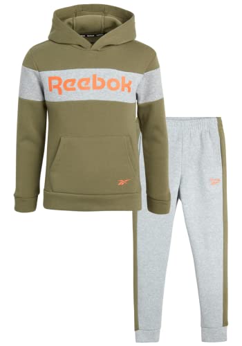 Reebok Boys' Jogger Set - 2 Piece Fleece Hoodie Sweatshirt and Jogger Sweatpants (4-10), Size 10, OLIVE-HTR GREY
