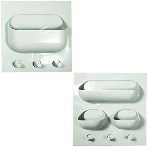Coralpearl - Estante flotante de pared autoadhesivo, bandeja de almacenamiento para mesita de noche con ganchos para colgar, para entrada, dormitorio, baño, cocina, oficina