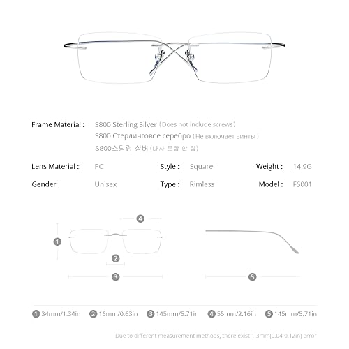 Image of FONEX Sterling Silver S800 Glasses Frame Men 2022 New Rimless Eyeglasses Optical Eyewear FS001