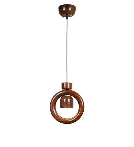 Green House Handmade Sheesham Wood Hanging Pendant Ceiling Jhumar | Diwali Decor Chandelier | 9W Warm White LED | Unique Ring Design | Living Room, Bedroom, Dining, Hall, Office | Aesthetic Luxury 3 31Bkh2 QiAL