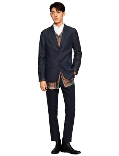Blazer en denim pour homme avec revers cranté et style décontracté chic