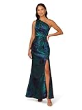Adrianna Papell Women's One Shoulder Jacquard Gown, Cobalt/Teal