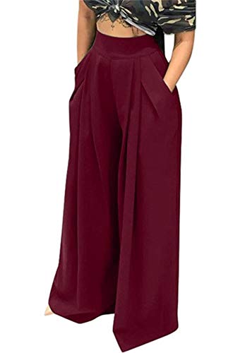 NRTHYE Womens Palazzo Long Pants High Waist Wide Leg Stretchy Loose Fit Casual Trousers with Pocket