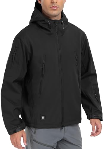 Herren Softshell-Jacken, Militärisch, Taktisch, Wasserdicht, für Camping, Jagd, Angeln, Outdoor, Kapuzenjacke Schwarz XL