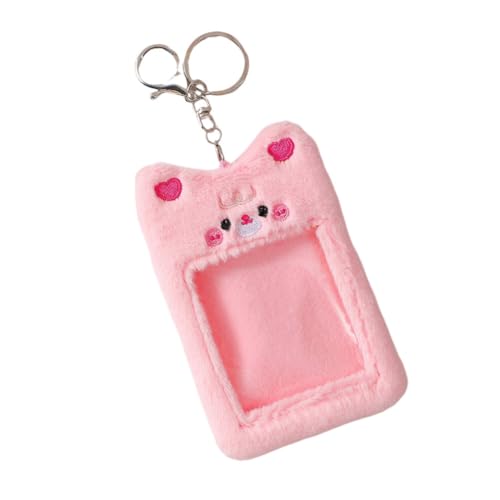 EUBUY Plush Keychain,Cute Plush Photo Card Holder Plush Card Holder Keychain Kitten Photocard Holder with Keychain Soft Fluffy Id Bank Credit Card Holder Protector Stationery, Medium, Pink