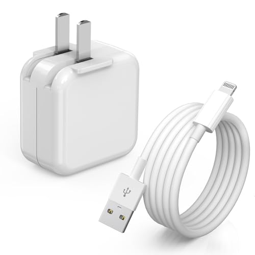 Charger for iPad,12W Fast USB i Pad Charging Fast Foldable Block Portable Travel Plug Adapter with USB A to Lightning iPhone Charging Cable Compatible with iPhone,iPad 9/8/7/6,Mini 5/4/3/2/1,Air 3/2/1