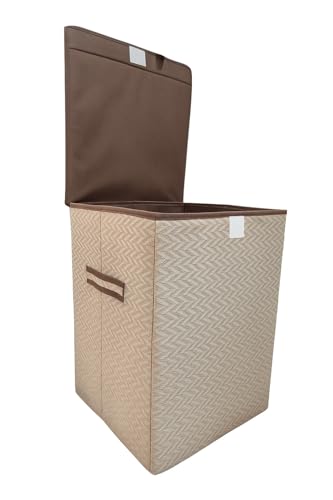 Image of QUAIL Non Woven Foldable Jute Printed 75 Liter Laundry Basket with Lid - Durable & Collapsible Storage Bag for Clothes, Toys & Washing Items (Brown Golden, Set of 2)