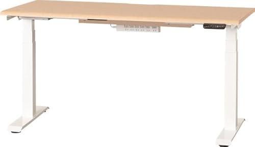 小島工芸 電動昇降式 デスク JDEB 幅150cm 奥行き60cm 高さ61?126cm 高さメモリー機能 ダブルモーター 6口コンセント 配線コード溜まり 静音 天板 チェリーナチュラル 脚 ホワイト 6134
