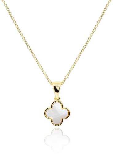 Four Leaf Clover Necklace for Women Dainty Mother of Pearl White Black Onyx Pink Blue Mint Green Crystal Lucky Clover Pendant 14K Gold Plated Jewelry Gifts [CVRN]