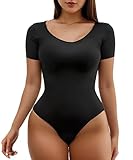 YOGINGO Bodysuit for Women Thong Short Sleeve Basic Women Clothing Scoop Round Neck Tops S-2XL Size 2023 Fashion T-shirt Leotards for Womens Onesies Casual Stretchy Base Sexy Body Suits Jumpsuit