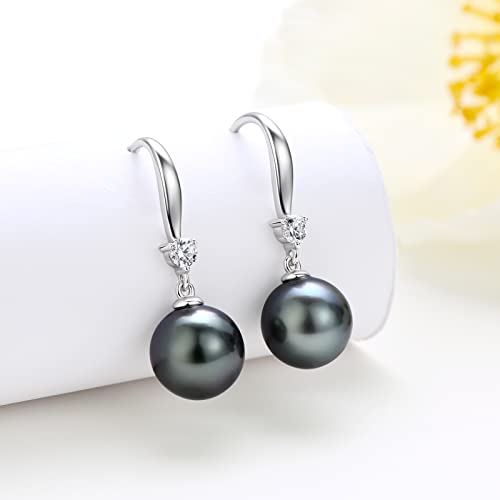 Tahitian Black Pearl Earrings for Women, 925 Sterling Silver Genuine Tahitian Cultured Pearl Drop Earrings Jewelry Gift for Women Wife Mom Daughter2