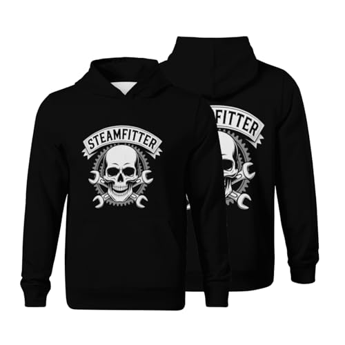 Kids Vintage Steamfitter Skull Boys Girls Lightweight Kangaroo Pocket Fleece Hoodies