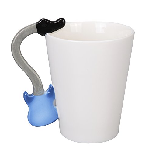 JJHUA Ceramic Music Notes Coffee Mug Tea Cup, Blue Electric Guitar