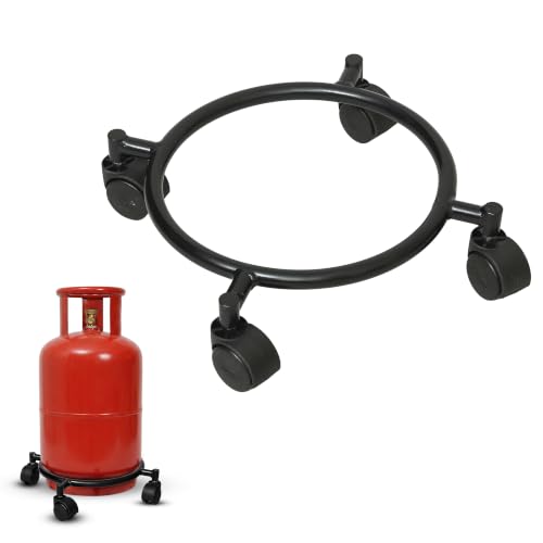 Image of Bonkaso Gas Cylinder Trolley with Handle, Heavy-Duty Alloy Steel Stand with 4 PP Twin-Wheel 360 Swivel Casters, 60 kg Load Capacity, Powder-Coated Black Finish