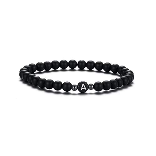 XIA YAN 6mm Black Onyx and White Howlite Handmade Letter Beads Bracelets for Women Men Initial Bracelets Gifts for Women (Couples Bracelets,Friendship Bracelets)