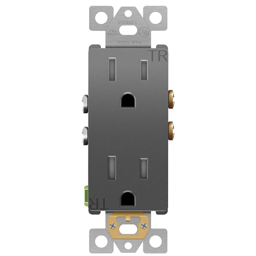 Image of ENERLITES Elite Series Decorator Receptacle, Child Safe Tamper-Resistant Wall Outlet, Self-Grounding, Residential Grade, 15A 125V, 3-Pole, 3-Wire, UL Listed, 61501-TR-SG, Space Gray