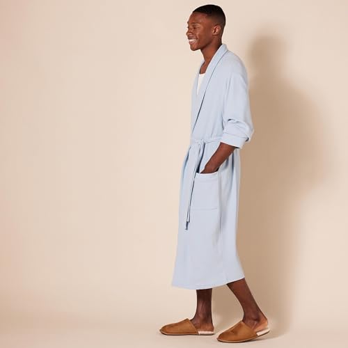 Image of Amazon Essentials Men's Lightweight Cotton Waffle Bath Robe, Mid-Length Loungewear (Available in Big & Tall)