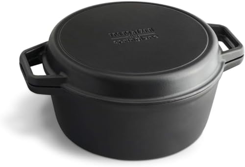 Produktfoto von Tim Mälzer Profi Gusseisen Bräter 28 cm, 6 L, Schmortopf mit Grillpfanne/Deckel 2-in-1 für alle Herdarten inkl.&hellip;