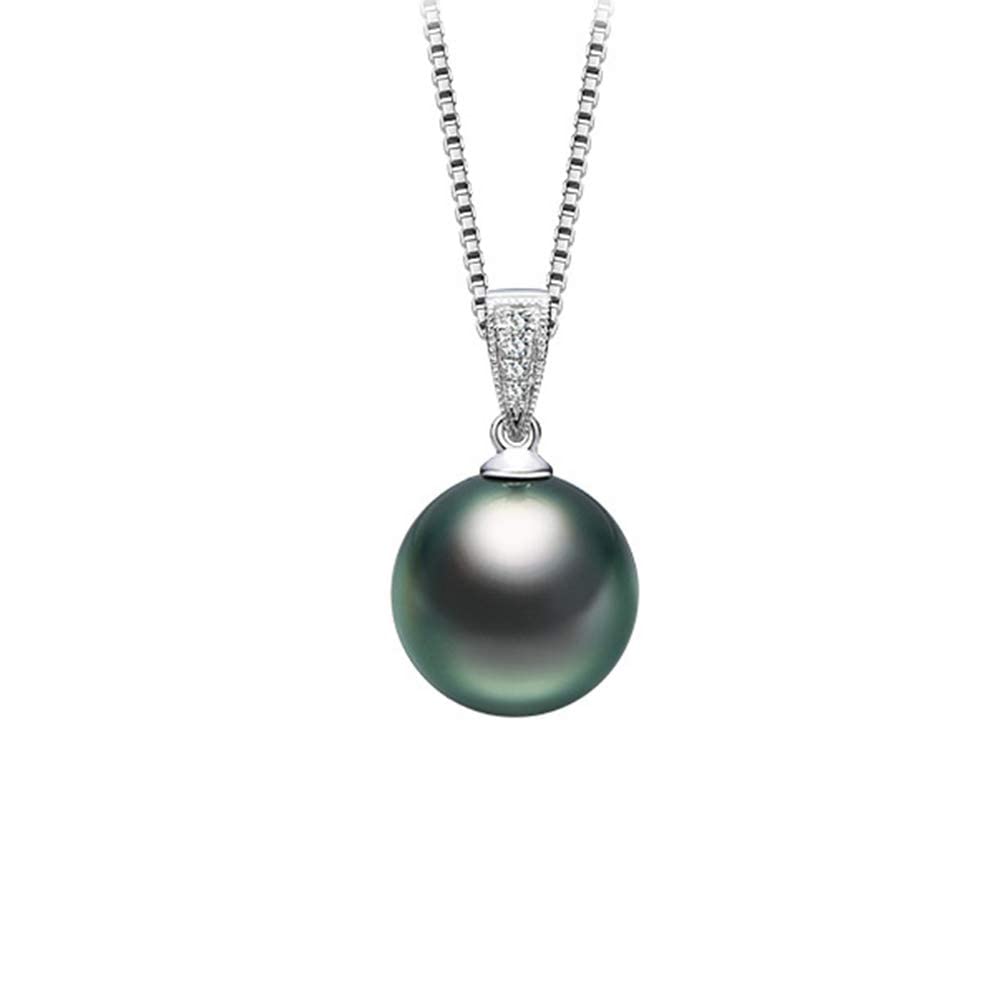 Collane con Ciondolo di Perle Nere di Tahiti Naturali da 9-10 mm, Gioielli da Donna 18 carati, Compleanno Elegante, Festa di Nozze di San