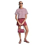 Michael Kors Women's Striped Crop Logo Tee, Deep Mulberry, L