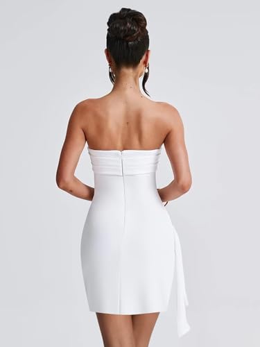 Women's Satin Strapless Homecoming Dresses for Teens Ruffle Slit Tight Short Prom Gown Cocktail Party Dress3