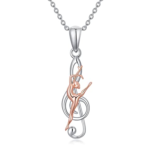 Dance Necklace 925 Sterling Silver Ballerina Ballet NecklacesTreble Clef Music Note Pendant Dancer Dancing Jewelry Gifts for Women Teen