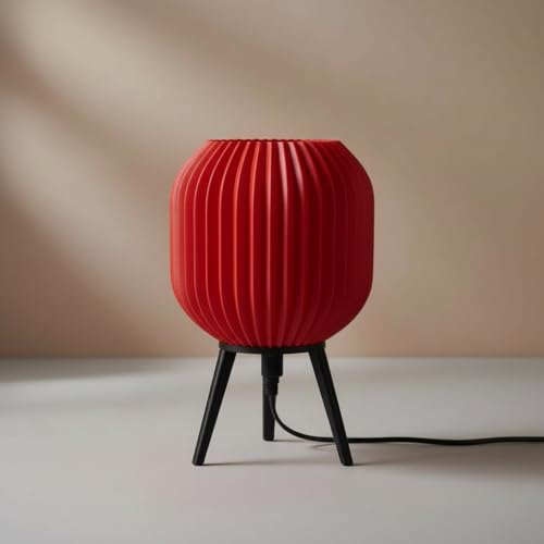 Image of Modern 3D Printed Table Lamp| Bedside Night Lamp | Warm Ambient Light for Bedroom, Living Room, Study Table & HomeDecor | Minimalist LED Desk Lamp for Cozy Lighting (Red)