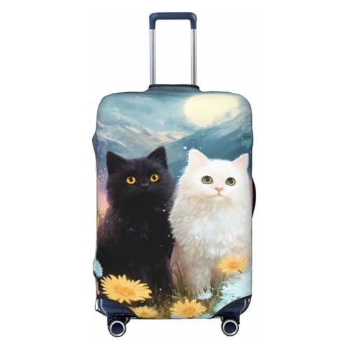 Cat And White Cats In The Flowers Elastic Travel Luggage Covers Dustproof Scratch-Resistant Suitcase Protector Fit 22-24 Inch