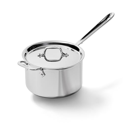 Image of All-Clad D3 Stainless Steel 4 Quart Sauce Pan Covered- Made in the USA- The Original Bonded Professional Cookware- Oven Safe & Induction Compatible