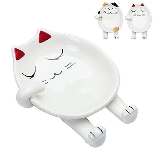 TOP-HILL Spoon Rest, Ceramic Cute Red Coffee Cat Spoon Rest, Spoon Holder Rest for Stove Top, Cat Kitchen Accessories, Stove Holder Utensil Spoon Rest for Kitchen Counter, Kitchen Decor(Red)