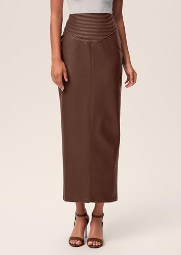 PRETTYGARDEN Long Skirts for Women 2025 Fall Fashion Clothing Faux Leather High Waist Dressy Casual Slit Pencil Maxi Skirt2