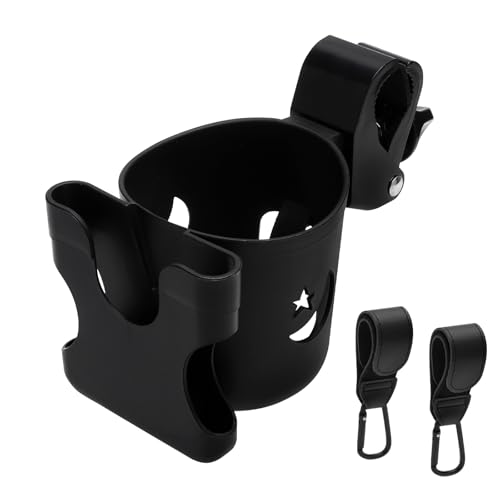 Vossot Portavasos Carrito Bebe, 1 Portavasos Para Cochecito Con 2 Ganchos Para Cochecito De Bebé, Con Rotación De 360 Grados, Accesorios Carrito Bebe Negro