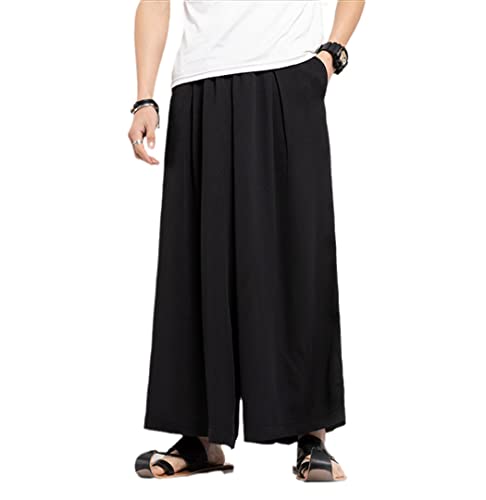 Pantalon en lin style Kongfu noir idéal pour se détendre en été au jardin