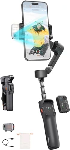Hohem iSteady V3 - Estabilizador portátil para teléfono con rastreador de IA, Control Remoto Desmontable, Barra de extensión/trípode, estabilización de 3 Ejes, luz de Relleno de 3 Colores