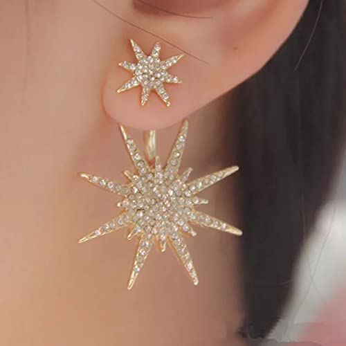 Estrella colgante aretes cz estrella colgante aretes de oro northstar gota boho sparkling estrella colgante aretes frente a la espalda de la joyería del oído para las mujeres y las niñas