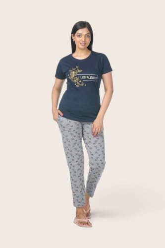 Image of Fly Birds Women Pure Cotton Tshirt and Pyjama AOP Set