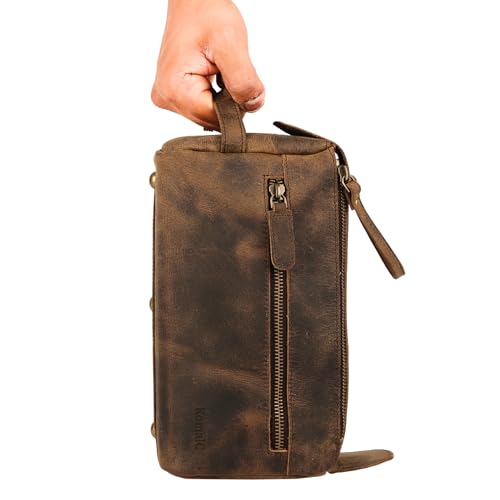 KomalC Premium Buffalo Leather Unisex Travel Toiletry Bag