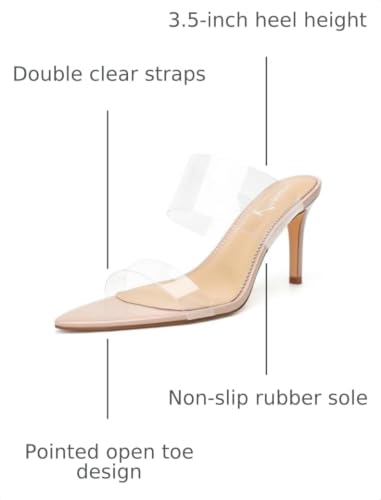 Image of vivianly Clear Pointed Toe Heels Sandals Transparent Strap Stiletto High Heels Slip on Mules for Women
