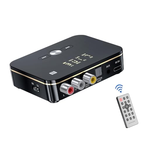 Boannice NFC 5.0 Bluetooth Receptor Transmisor con Mando a Distancia, Adaptador de Audio Bluetooth para Auriculares,Altavoces,TV,Home Theaters,PC, Coches, USB, 3,5 mm AUX, Coaxial, óptica, RCA