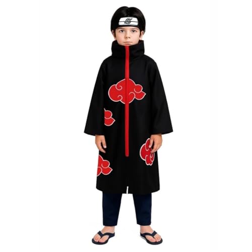 Image of WANNA PARTY Akatsuki Costume Akatsuki Cloak, Anime Cosplay Itachi Costume for Boys and Girls Age 5 to 7 years