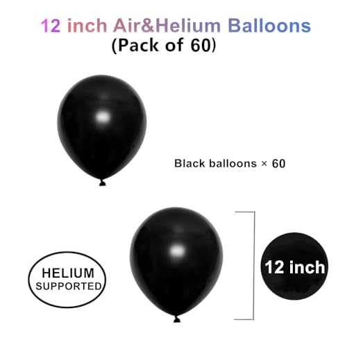 Image of 12 inch Black Latex Balloons, 60 pcs Thick Balloons for Party Decorations (12inch Black)