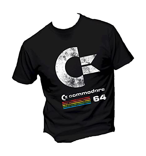  T-Shirt Uomo Cotone Basic Super vestibilità Top qualità - Commodore 64 ANTICHIZZATO - Divertente Humor Made in Italy (XL,Nera)